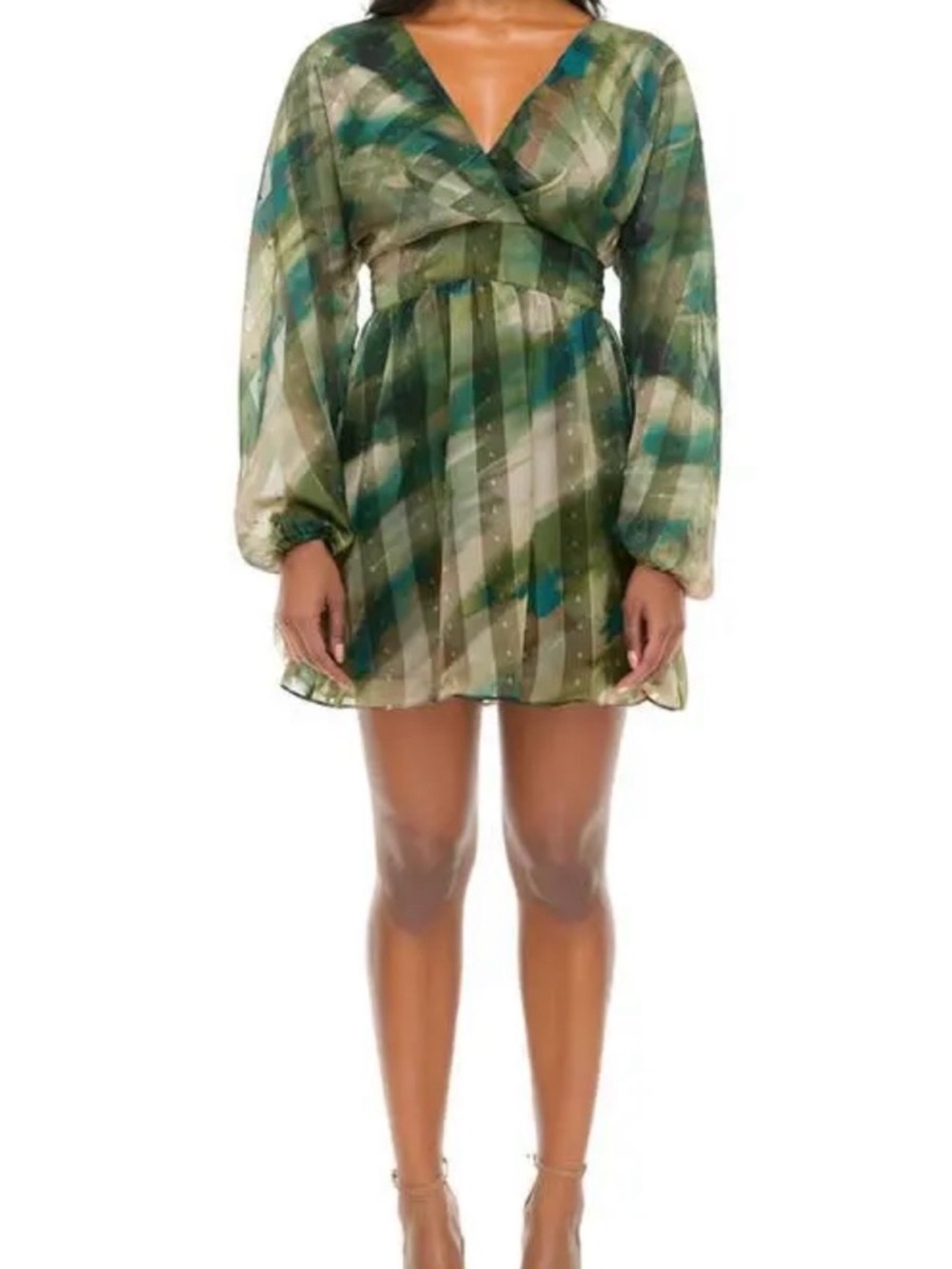 Socialite Green Metallic Shadow Stripe Long Sleeve Mini Dress NWOT